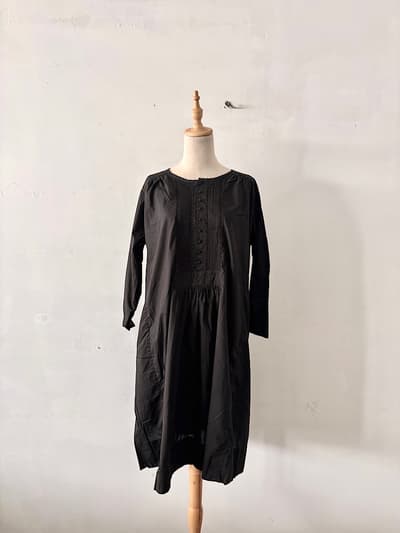 【未使用】Gasa* ガサ コットン ピンタックワンピース ブラック 日本製 Fサイズ 画像1