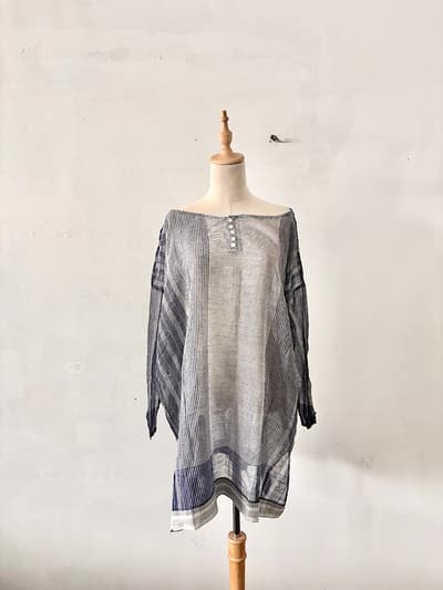 【未使用】TOUJOURS トゥジュー コットン チェック チュニック ワンピース ネイビー 画像1