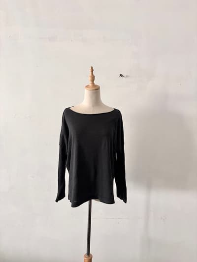 evam eva エヴァムエヴァ リネン混 ワイドプルオーバー ブラック サイズ2 画像1