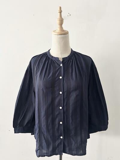 【美品】FANEUIL  ドビーストライプ ギャザー ブラウス 画像2