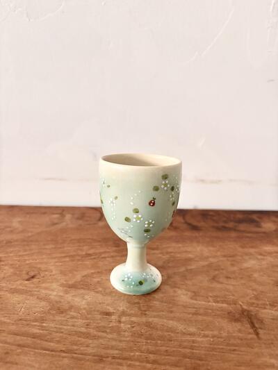 【未使用】原依子さん　高台盃 陶器　ゴブレット　花紋　てんとう虫　 画像4