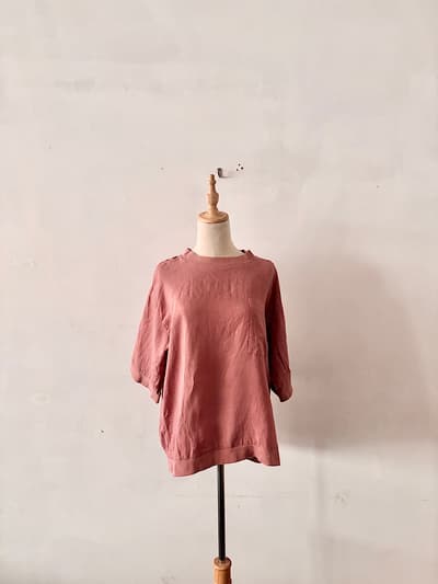 【美品】RINEN リネン100% 5分袖 プルオーバー カットソー 画像1