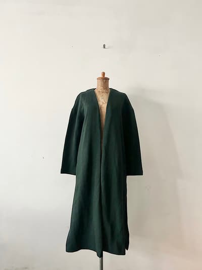 yori　ウールノーカラーコート　ダークグリーン 画像1