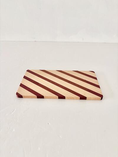 【美品】木工作家・渡邊浩幸　寄木トレー 縞模様（12cm ・ 22cm） 画像2