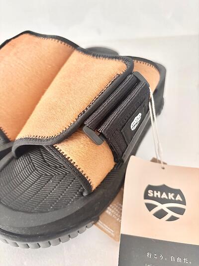 【未使用】SHAKA シャカ X-PACKER COWHAIR 厚底スライドサンダル ハラコ ベージュ 画像4