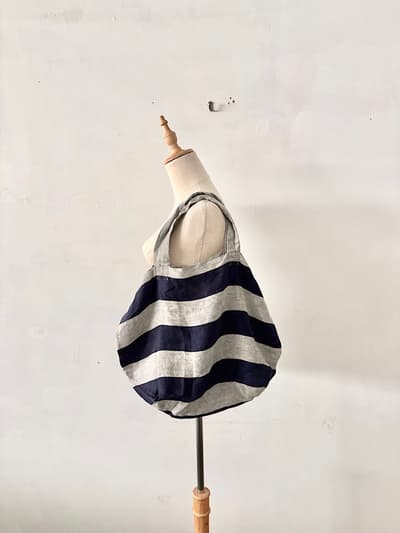 TOUJOURS トゥジュー リネン ボーダー トートバッグ グレー・ネイビー 画像1
