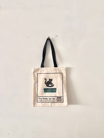 【美品】afternoontea Cat's NapTime RECORDS ネコ柄 トートバッグ 生成り 画像1