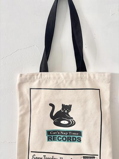 【美品】afternoontea Cat's NapTime RECORDS ネコ柄 トートバッグ 生成り 画像2