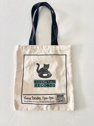 【美品】afternoontea Cat's NapTime RECORDS ネコ柄 トートバッグ 生成り 画像4