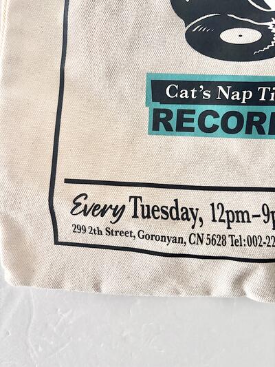 【美品】afternoontea Cat's NapTime RECORDS ネコ柄 トートバッグ 生成り 画像6