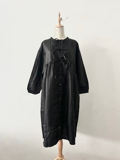 【未使用】Gauze リネンオイルコーティングスモックワンピース 画像1