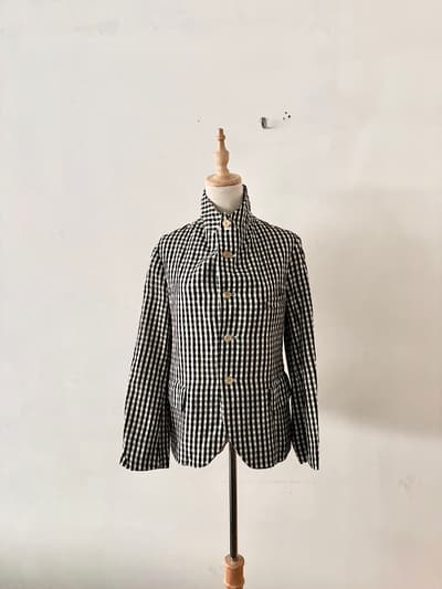 【美品】R&D.M.Co- オールドマンズテーラー ギンガムチェック ジャケット 綿絹 画像1