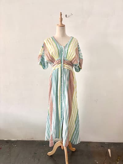 【美品】ヌキテパ ne Quittez pas ストライプワンピース マルチカラー コットン M 画像1