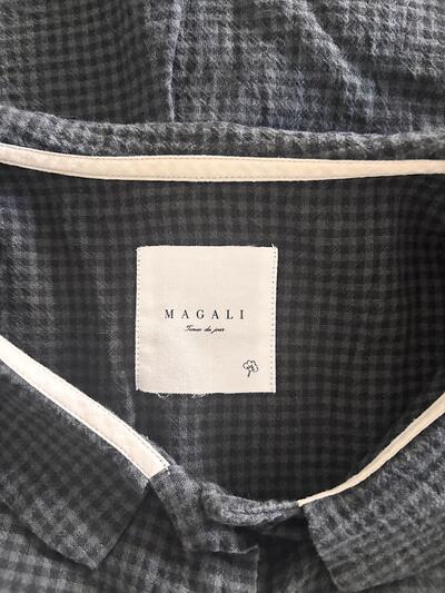 MAGALI マガリ リネンコットン ギンガムチェック 丸襟ブラウス グリーン・ブラック 画像6