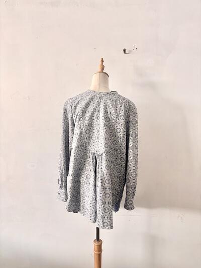 【美品】OUTIL ウティ CHEMISIER CORSIER 総柄シャツ インディゴ・白 0 画像7