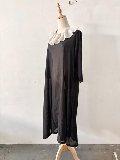 mano akiko 綿シルク フリルカラー ワンピース ブラック 画像4