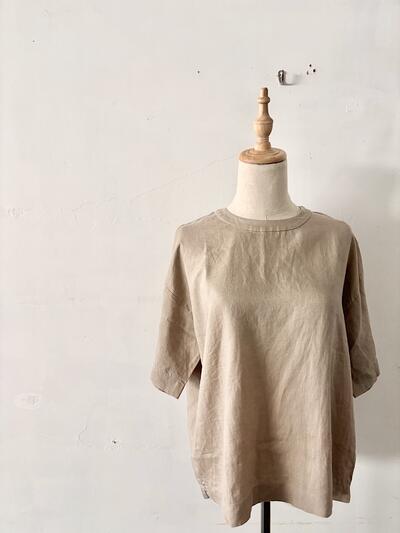 LE GLAZIK ル グラジック リネン100% プルオーバー シャツ 36 ベージュ 画像2