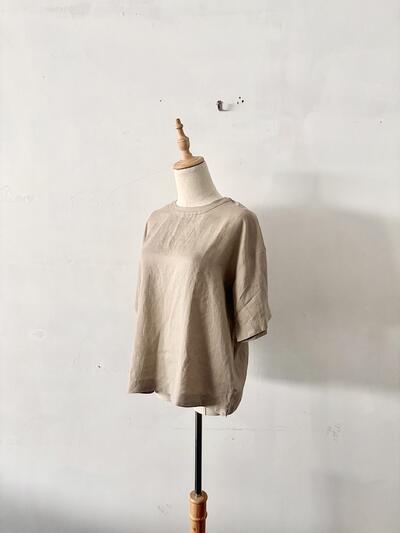 LE GLAZIK ル グラジック リネン100% プルオーバー シャツ 36 ベージュ 画像5