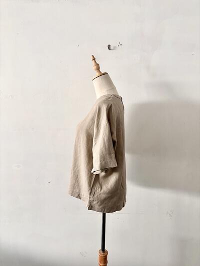 LE GLAZIK ル グラジック リネン100% プルオーバー シャツ 36 ベージュ 画像6
