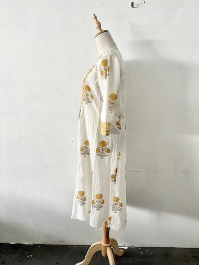 【美品】AINA ブロックプリント　カディコットンワンピース 画像5