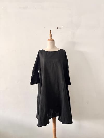 【未使用タグ付】TOUJOURS トゥジュー リネンシルク フレアワンピース F  画像1