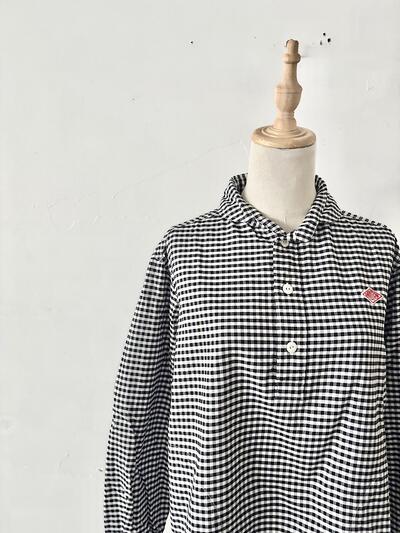 【美品】DANTON ダントン 丸襟プルオーバーシャツ ギンガムチェック 36 画像2