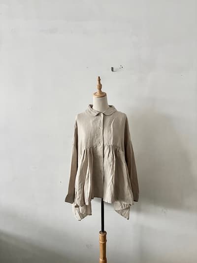 【極美品】Gauze# ガーゼ リネン ルーズギャザーブラウス ナチュラル 日本製 画像1