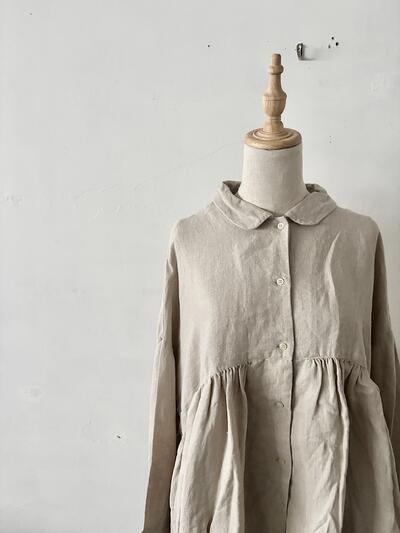 【極美品】Gauze# ガーゼ リネン ルーズギャザーブラウス ナチュラル 日本製 画像2