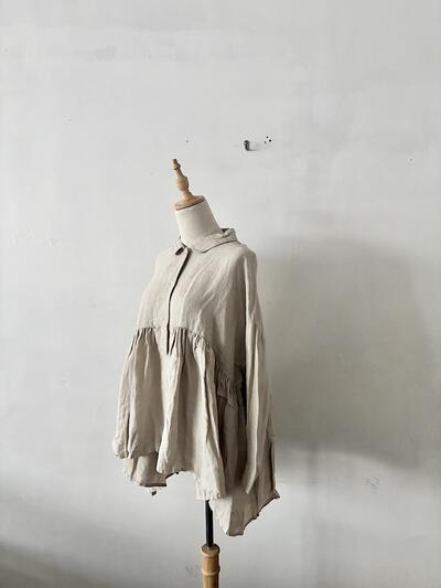 【極美品】Gauze# ガーゼ リネン ルーズギャザーブラウス ナチュラル 日本製 画像3