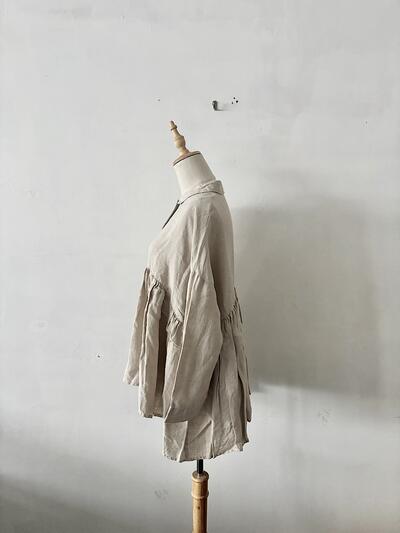 【極美品】Gauze# ガーゼ リネン ルーズギャザーブラウス ナチュラル 日本製 画像4