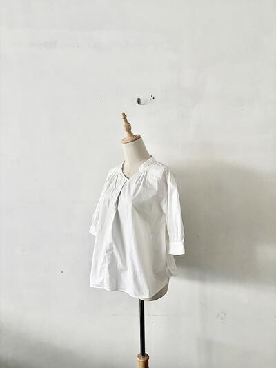 【美品】NÎMES ニーム スタンドカラー ブラウス ホワイト 綿100% 画像3