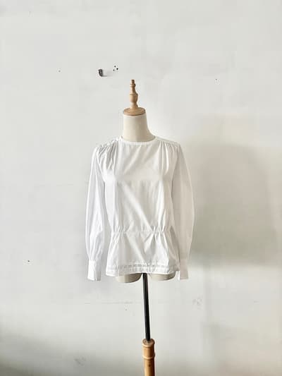 【美品】マリンフランセーズ　ウエストギャザー ブラウス レース ホワイト 綿100% 画像1