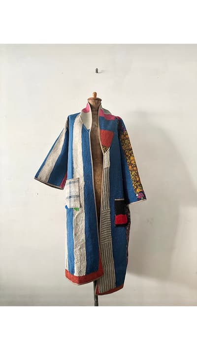 カンタ刺繍　古布刺し子羽織りコート　インド　手仕事    画像1