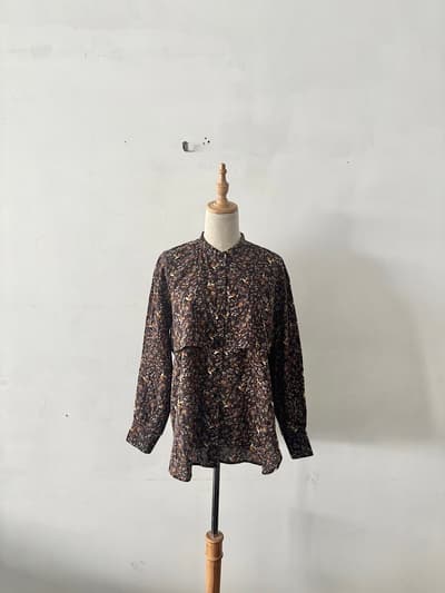 【美品】北欧、暮らしの道具店 KURASHI & Trips 花柄ブラウス ブラウン 綿100% 画像1