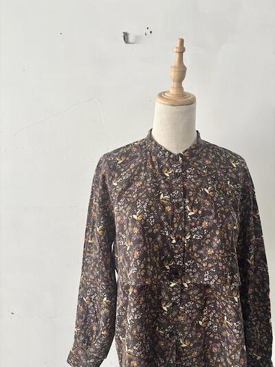 【美品】北欧、暮らしの道具店 KURASHI & Trips 花柄ブラウス ブラウン 綿100% 画像2