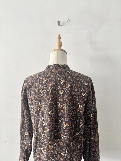 【美品】北欧、暮らしの道具店 KURASHI & Trips 花柄ブラウス ブラウン 綿100% 画像7