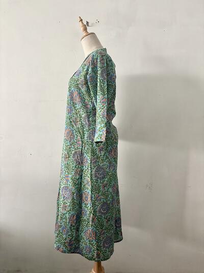 【美品】AINA エキゾチック花柄 ロングワンピース モスグリーン Sサイズ 画像4