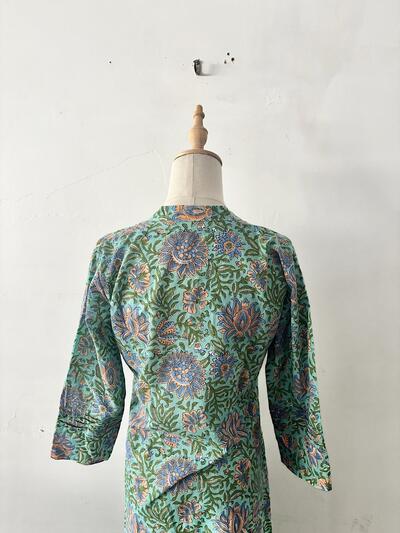 【美品】AINA エキゾチック花柄 ロングワンピース モスグリーン Sサイズ 画像6