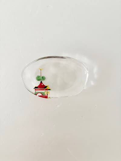 【美品】京の色絵ガラス 小手鞠 作 祇園祭 楕円皿（月鉾）作家物 飾り皿 画像1