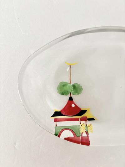 【美品】京の色絵ガラス 小手鞠 作 祇園祭 楕円皿（月鉾）作家物 飾り皿 画像2