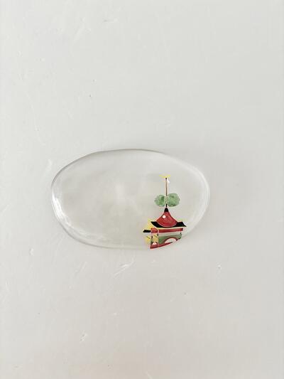 【美品】京の色絵ガラス 小手鞠 作 祇園祭 楕円皿（月鉾）作家物 飾り皿 画像4