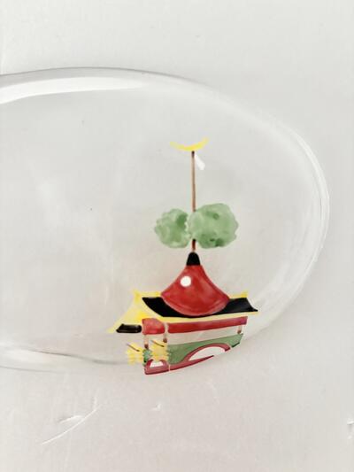 【美品】京の色絵ガラス 小手鞠 作 祇園祭 楕円皿（月鉾）作家物 飾り皿 画像5
