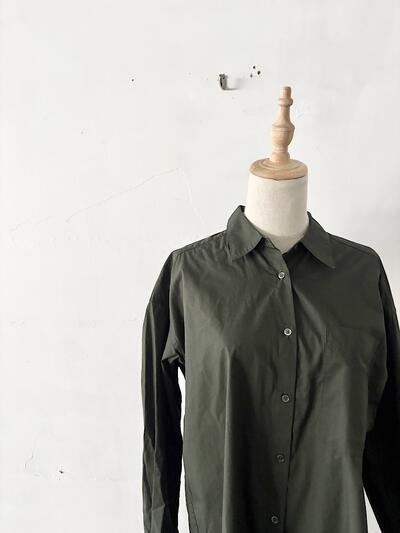 【美品】スピック＆スパン コットン100% オーバーサイズシャツ モスグリーン 画像2