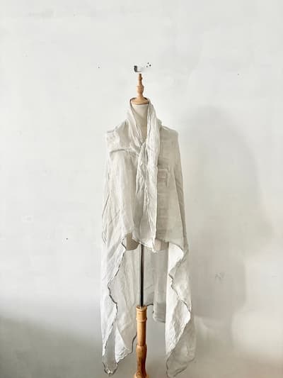 【美品】TOUJOURS トゥジュー リネン100% 大判ストール 淡グレー 画像1