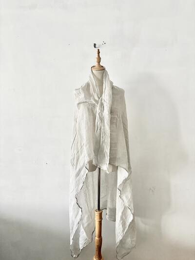 【美品】TOUJOURS トゥジュー リネン100% 大判ストール 淡グレー 画像5