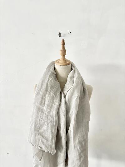 【美品】TOUJOURS トゥジュー リネン100% 大判ストール 淡グレー 画像7