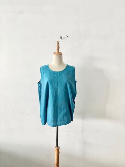 ヂェン先生の日常着 ノースリーブ トップス Lサイズ ブルー（青） 画像1