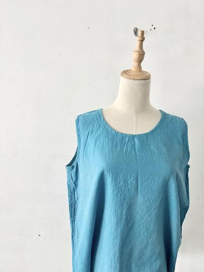 ヂェン先生の日常着 ノースリーブ トップス Lサイズ ブルー（青） 画像2