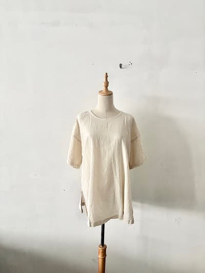 【美品】ヂェン先生の日常着 クラスカ 綿麻 クルーネック プルオーバー Tシャツ キナリ M 画像1