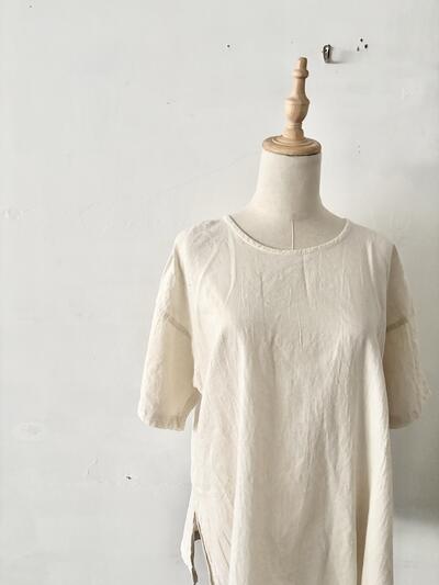 【美品】ヂェン先生の日常着 クラスカ 綿麻 クルーネック プルオーバー Tシャツ キナリ M 画像2